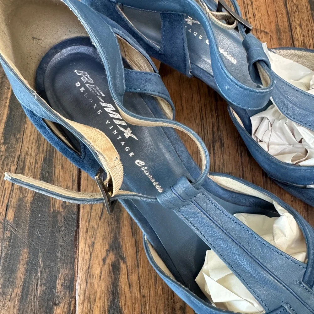 Remix Balboa Blue Retro 1930s Vintage Swing Dance Heels Sandals Pumps 7.5 - Picture 4 of 8